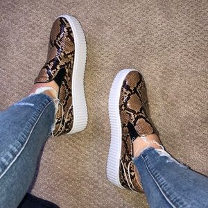 snakeskin slip on sneakers